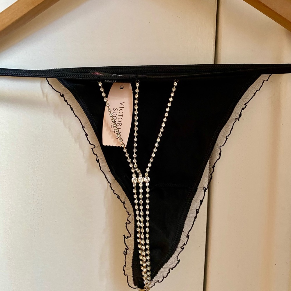 Victoria's Secret Black Thong with Rhinestone Chains, very nice !